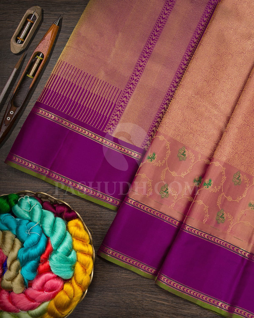 Dual Shaded Golden Beige Kanjivaram Silk Saree-DJ459(C)