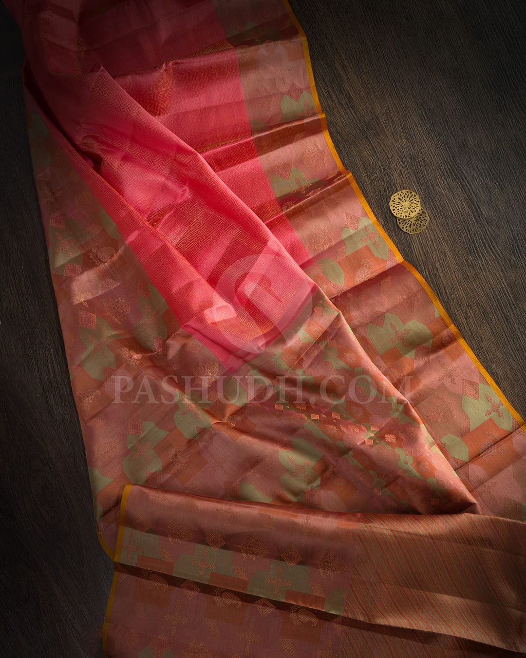 Coral Pink Kanjivaram Silk Saree-DJ424(J)