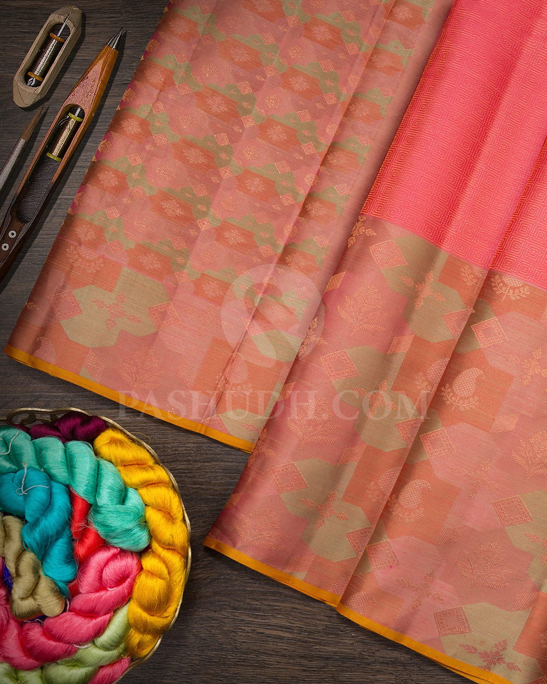 Coral Pink Kanjivaram Silk Saree-DJ424(J)