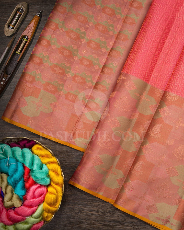 Coral Pink Kanjivaram Silk Saree-DJ424(J)