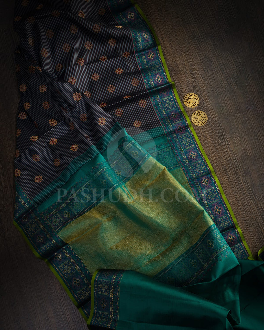 Dark Wooden Brown Kanjivaram Silk Saree-DJ447(E)