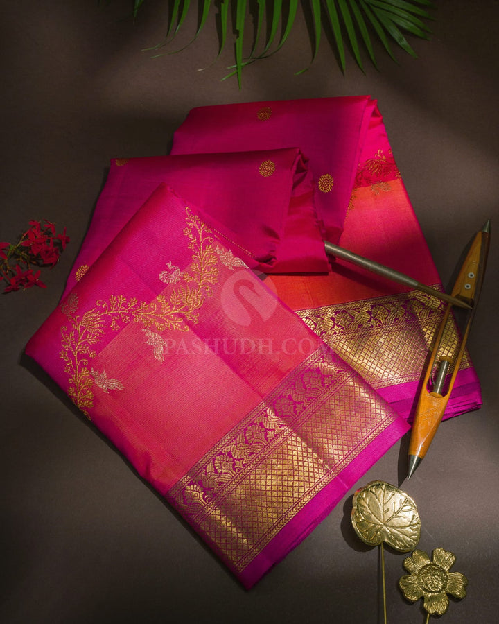 Dual Shaded Rani Pink Kanjivaram Silk Saree-S1775(A)