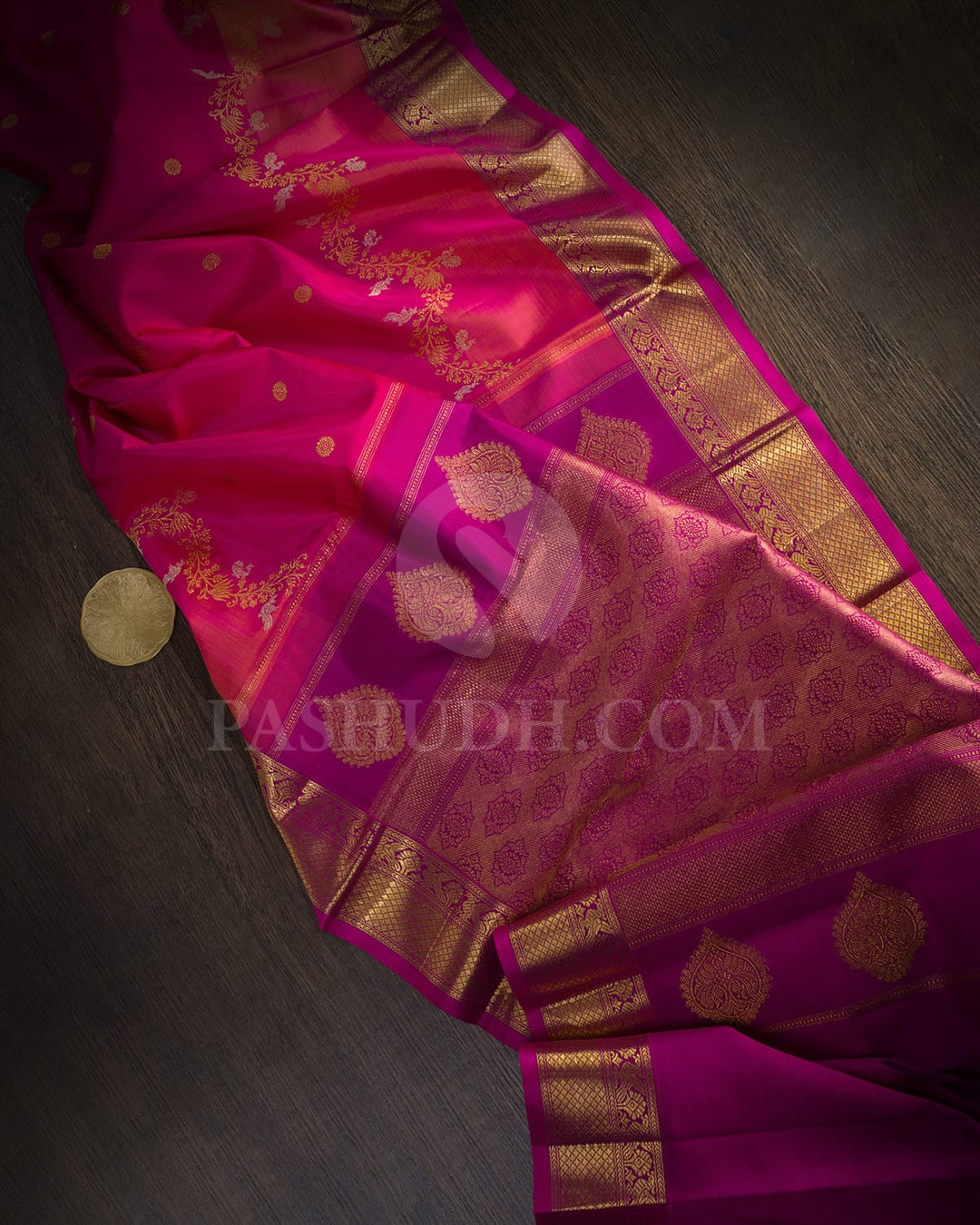 Dual Shaded Rani Pink Kanjivaram Silk Saree-S1775(A)