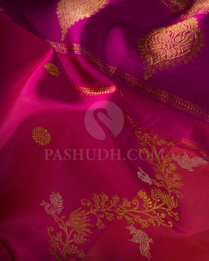 Dual Shaded Rani Pink Kanjivaram Silk Saree-S1775(A)