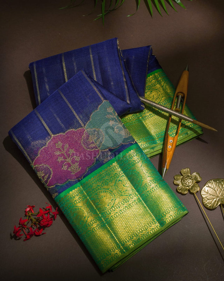 Navy Blue Organza Kanjivaram Silk Saree-S1536(C)