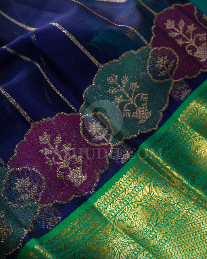 Navy Blue Organza Kanjivaram Silk Saree-S1536(C)