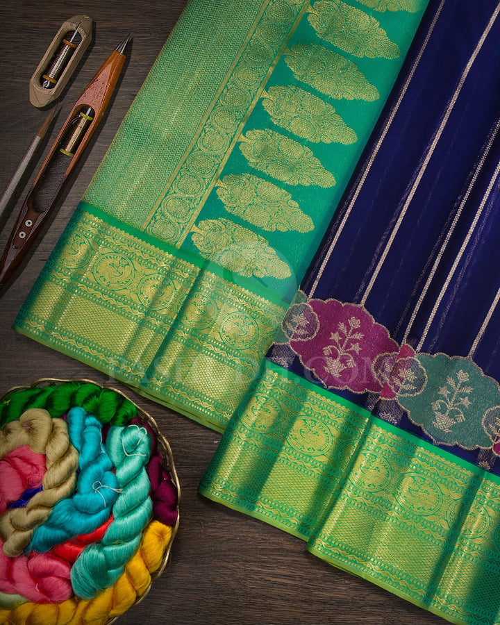 Navy Blue Organza Kanjivaram Silk Saree-S1536(C)