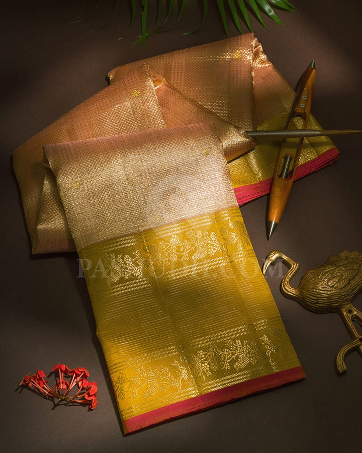 Peach Organza Shimmer Kanjivaram Silk Saree-S1385(D)