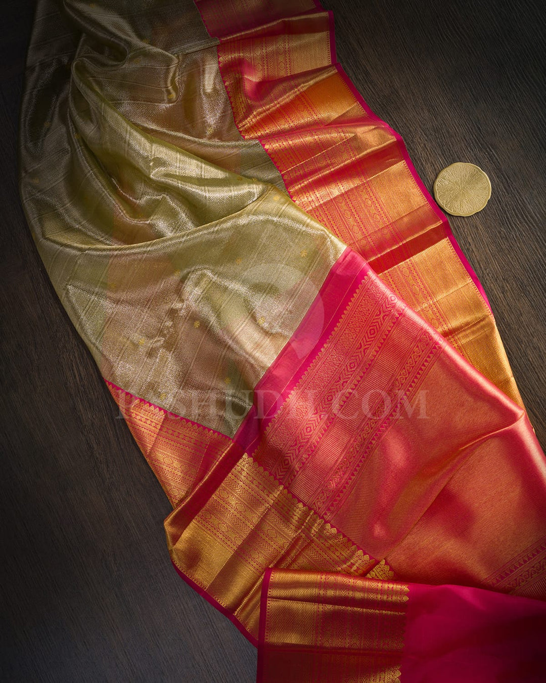 Light Olive Green Organza Shimmer Kanjivaram Silk Saree-S1786(A)