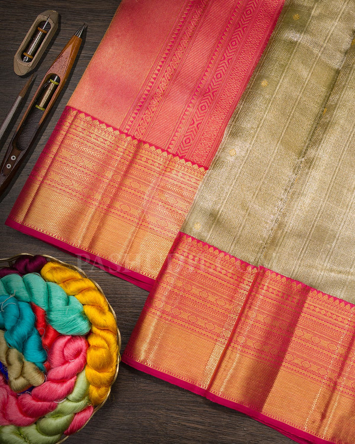 Light Olive Green Organza Shimmer Kanjivaram Silk Saree-S1786(A)