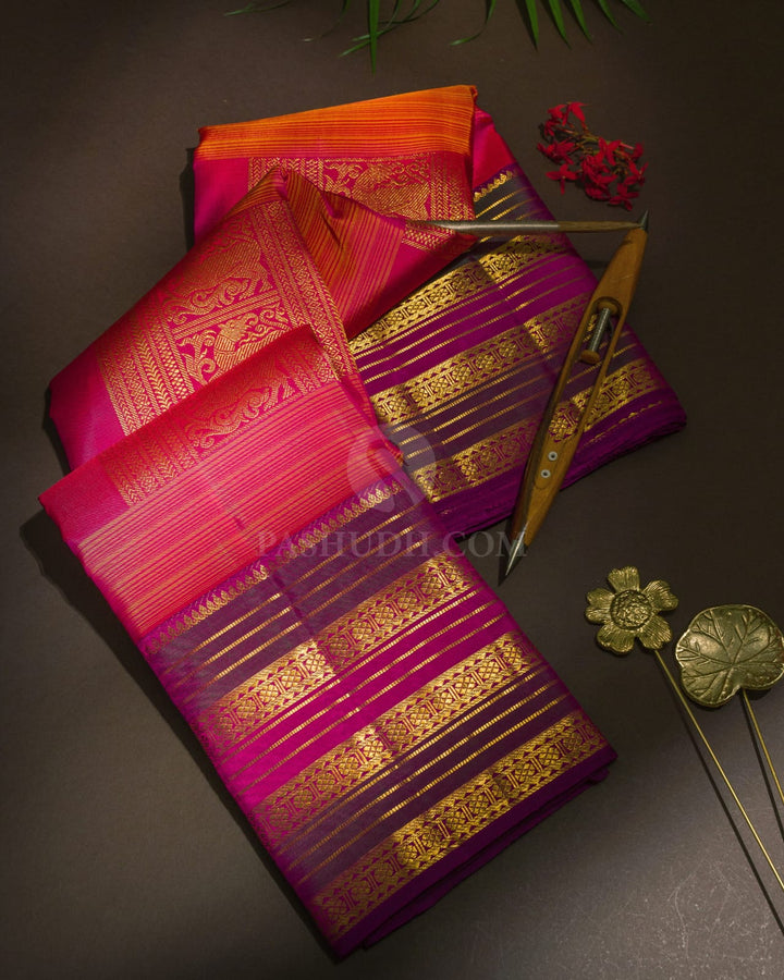 Dual Shaded Rani Pink Kanjivaram Silk Saree-S1784(A)