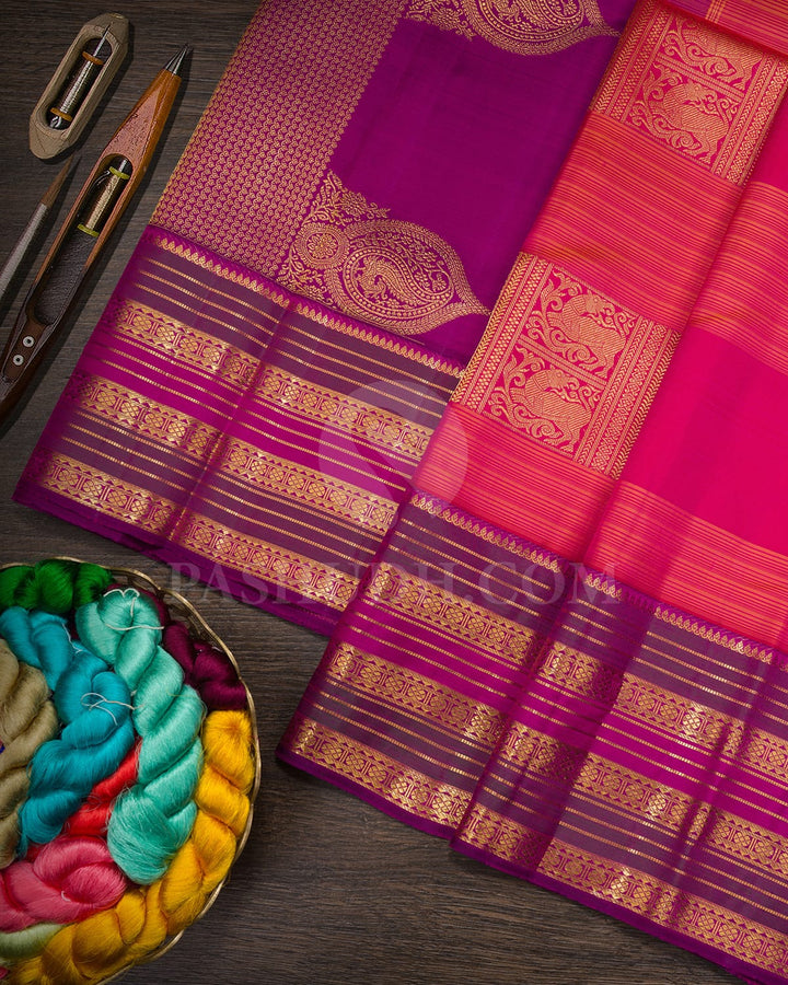 Dual Shaded Rani Pink Kanjivaram Silk Saree-S1784(A)