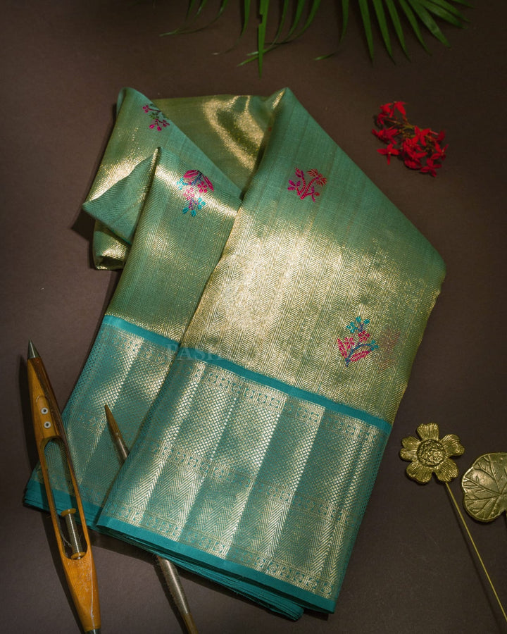 Powder Blue Organza Shimmer Kanjivaram Silk Saree-S1436(B)