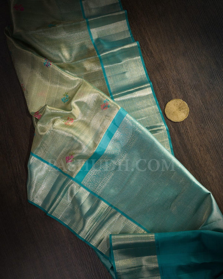 Powder Blue Organza Shimmer Kanjivaram Silk Saree-S1436(B)
