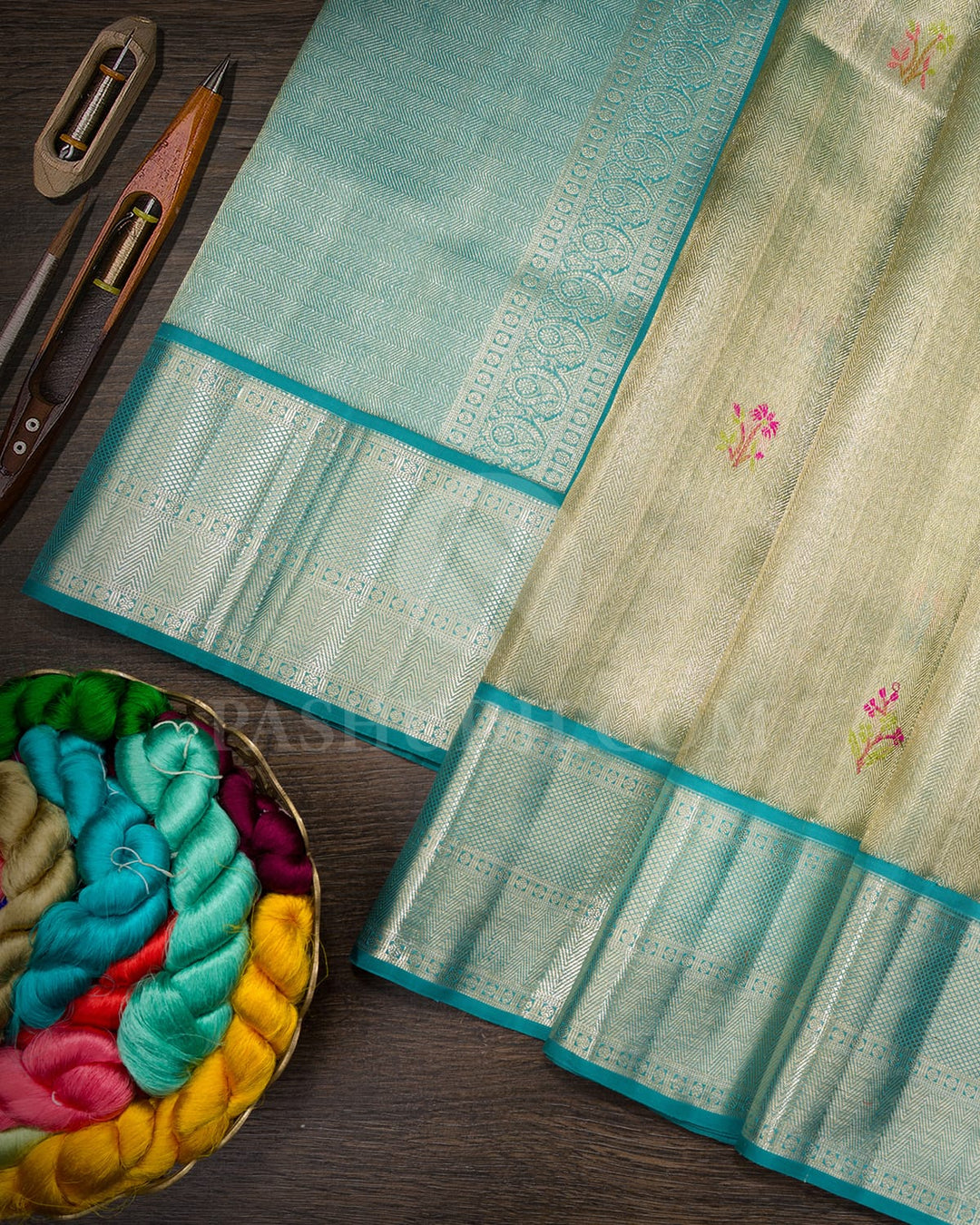 Powder Blue Organza Shimmer Kanjivaram Silk Saree-S1436(B)