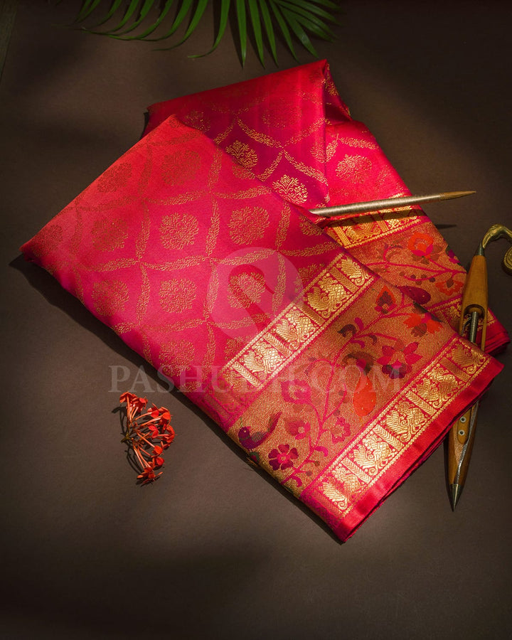 Rani Pink Pure Zari Paithani Kanjivaram Silk Saree-P220(A)