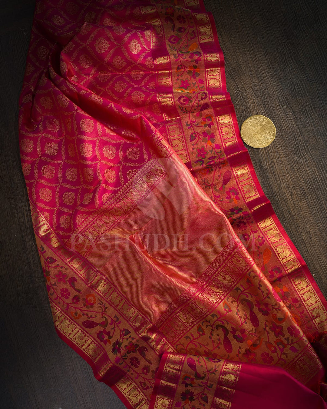 Rani Pink Pure Zari Paithani Kanjivaram Silk Saree-P220(A)