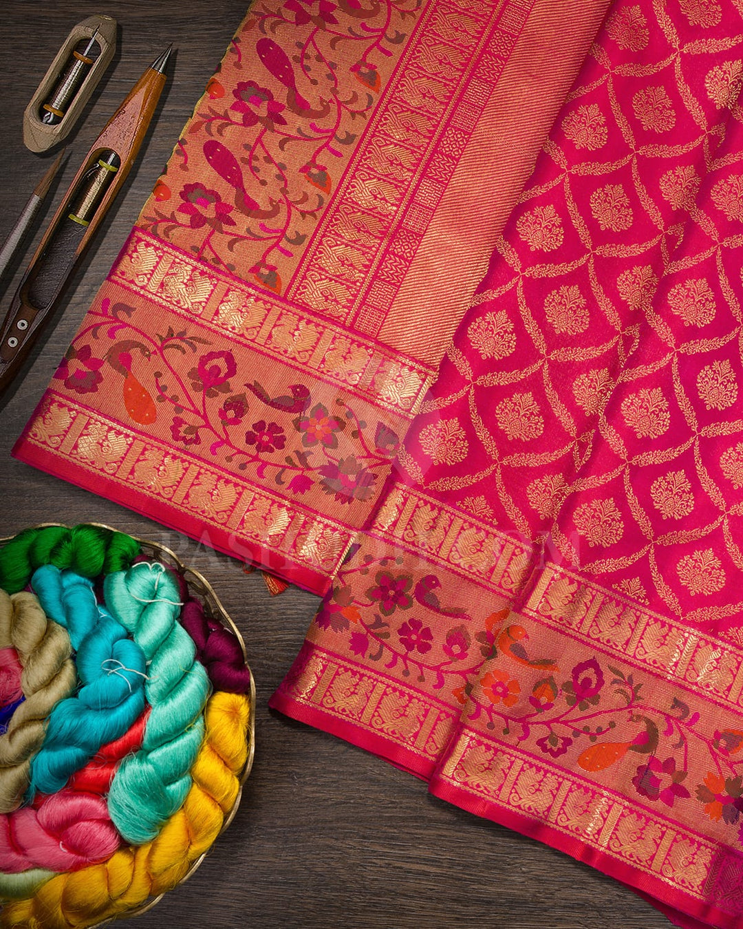 Rani Pink Pure Zari Paithani Kanjivaram Silk Saree-P220(A)