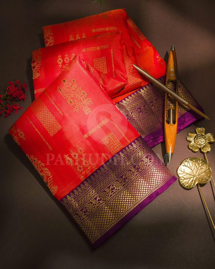 Rust Orange Pure Zari Meenakari Kanjivaram Silk Saree-P217(A)