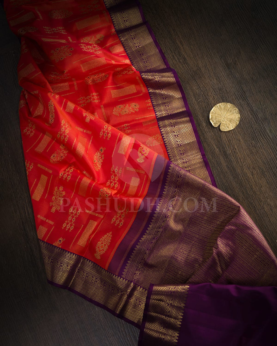 Rust Orange Pure Zari Meenakari Kanjivaram Silk Saree-P217(A)