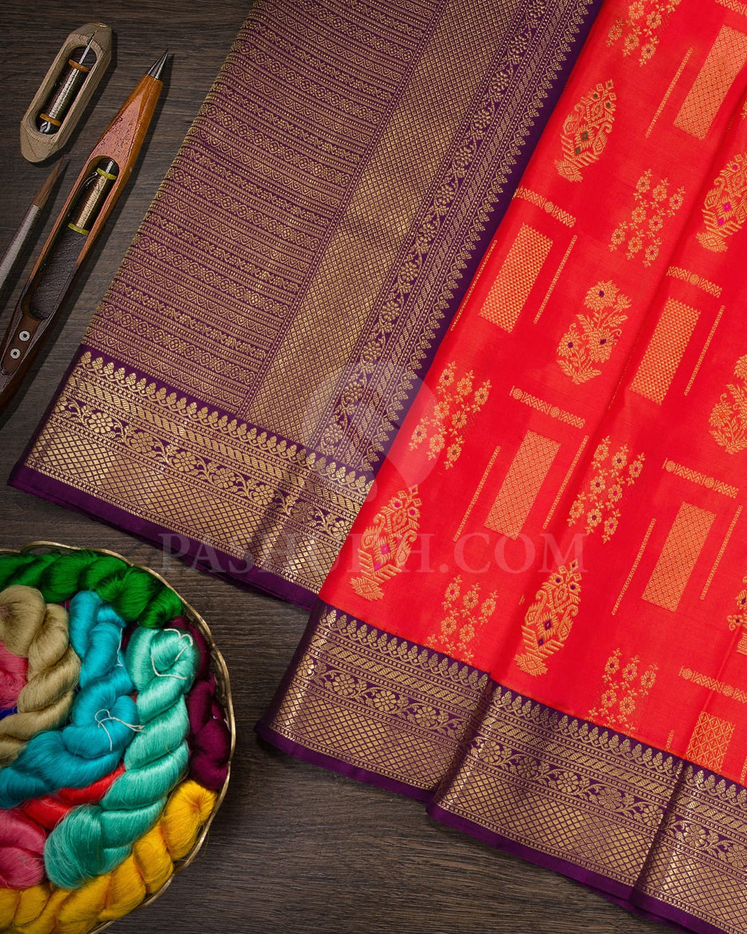 Rust Orange Pure Zari Meenakari Kanjivaram Silk Saree-P217(A)