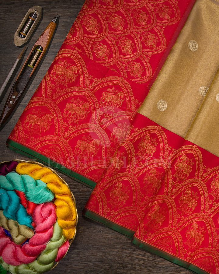 Subtle Gold Silk Shimmer Kanjivaram Silk Saree-S1768(B)