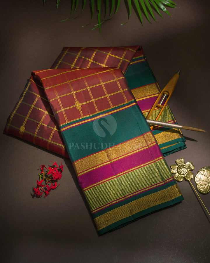 Dual Shaded Chocolate Brown Kanjivaram Silk Saree-S1736(B)