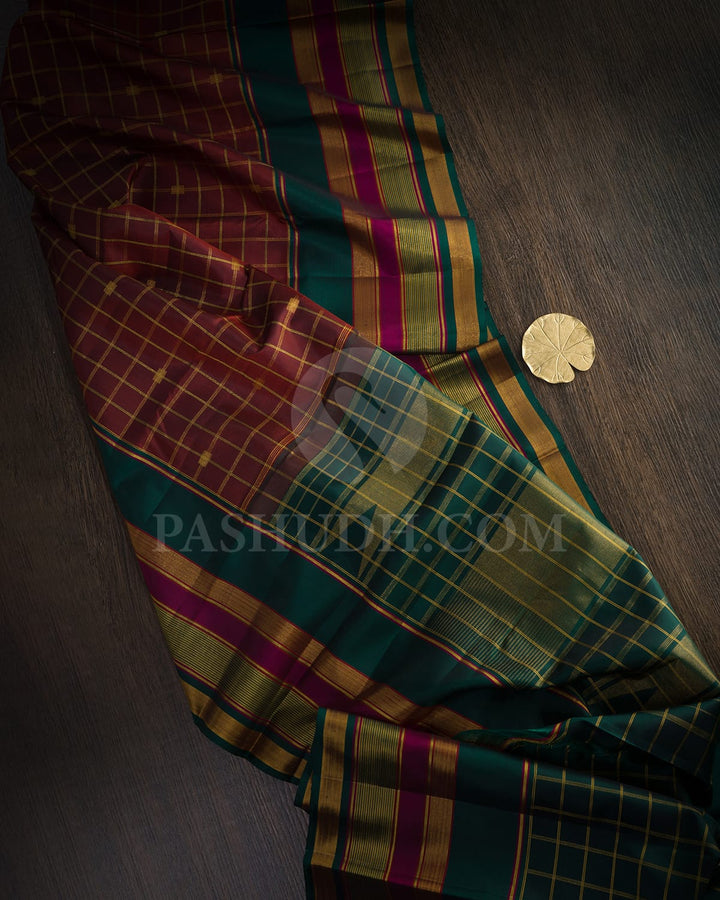 Dual Shaded Chocolate Brown Kanjivaram Silk Saree-S1736(B)