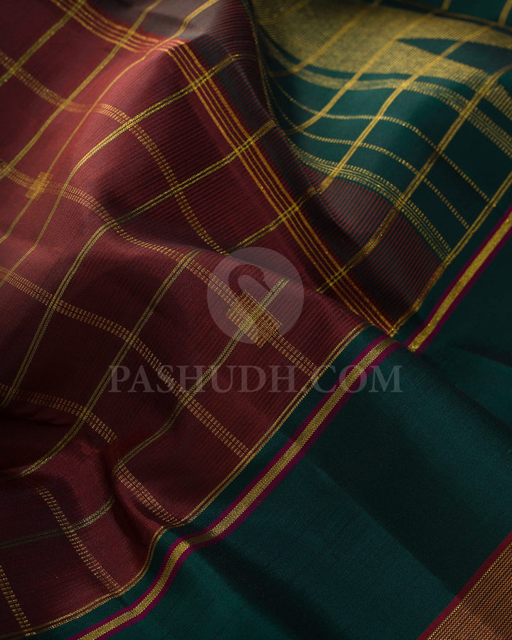 Dual Shaded Chocolate Brown Kanjivaram Silk Saree-S1736(B)
