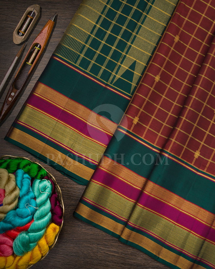Dual Shaded Chocolate Brown Kanjivaram Silk Saree-S1736(B)