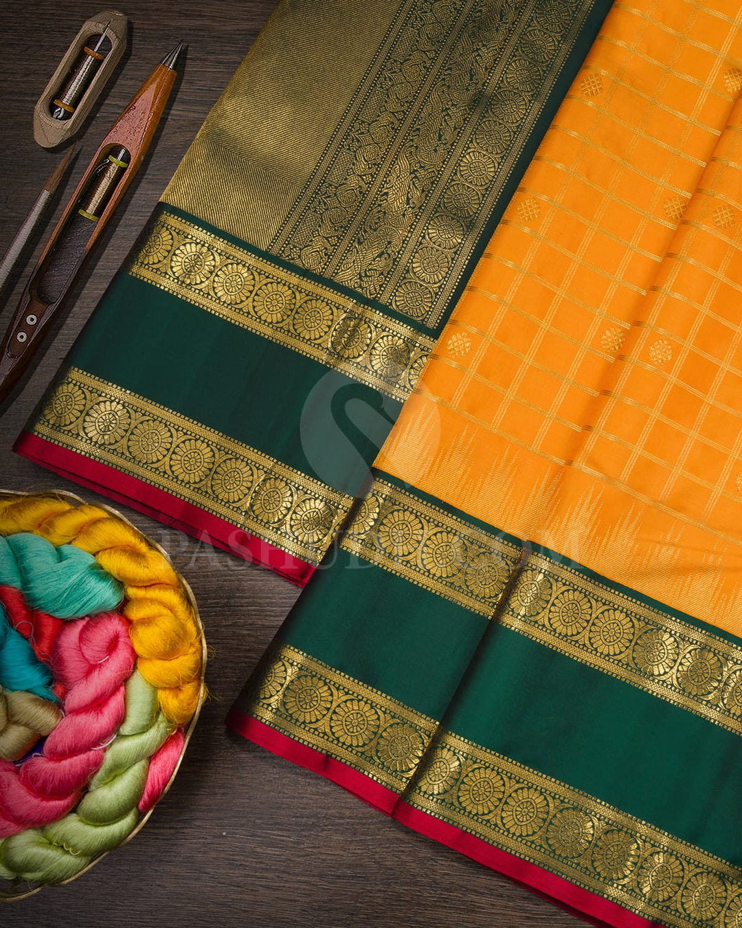 Mango Yellow Retta Petta Border Kanjivaram Silk Saree-S1748(C)
