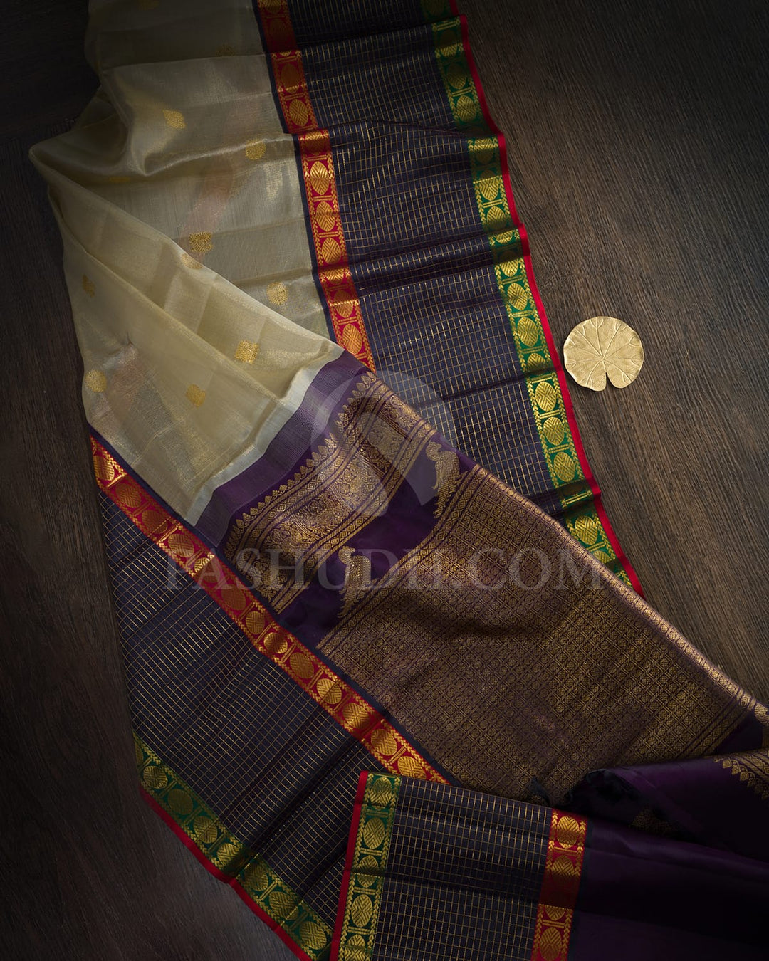 Cream Organza Shimmer Kanjivaram Silk Saree-S1781(A)