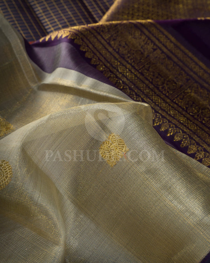 Cream Organza Shimmer Kanjivaram Silk Saree-S1781(A)