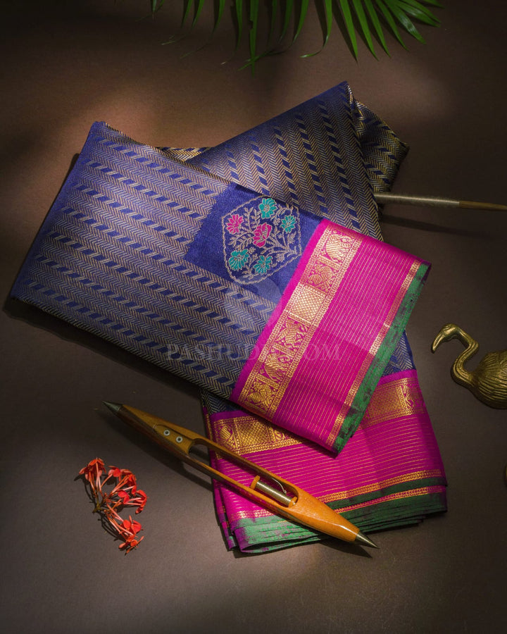 Midnight Blue Meenakari Kanjivaram Silk Saree-S1788(A)