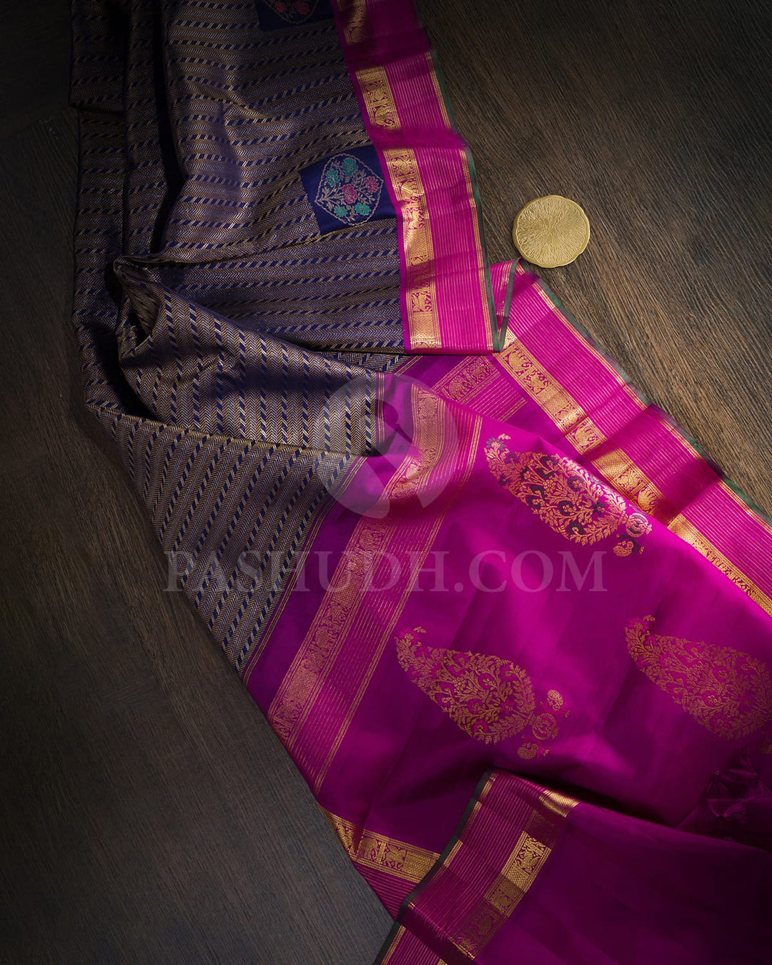 Midnight Blue Meenakari Kanjivaram Silk Saree-S1788(A)