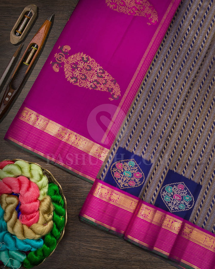 Midnight Blue Meenakari Kanjivaram Silk Saree-S1788(A)