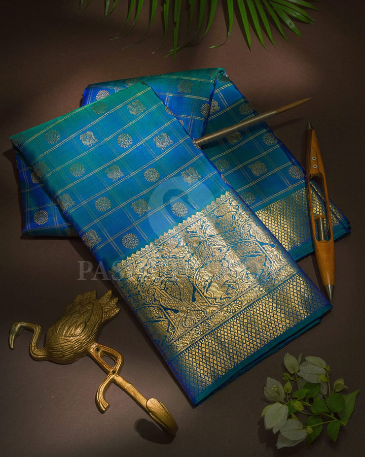 Peacock Blue Pure Zari Kanjivaram Silk Saree-P219(A)