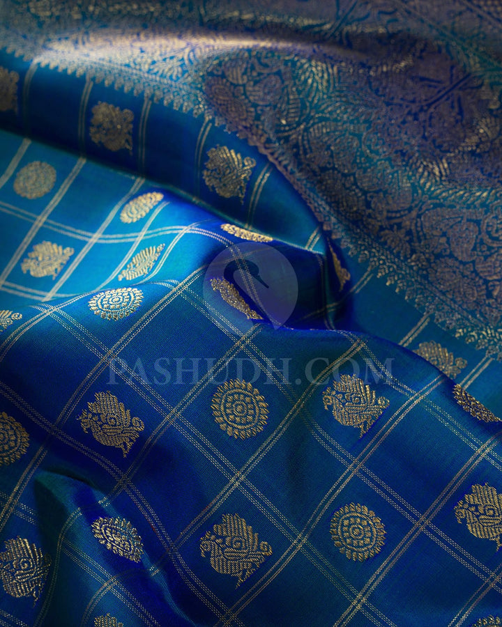 Peacock Blue Pure Zari Kanjivaram Silk Saree-P219(A)