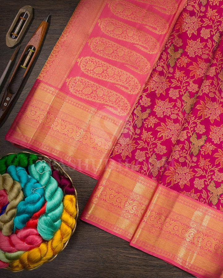 Reddish Pink Meenakari Kanjivaram Silk Saree-S1776(A)