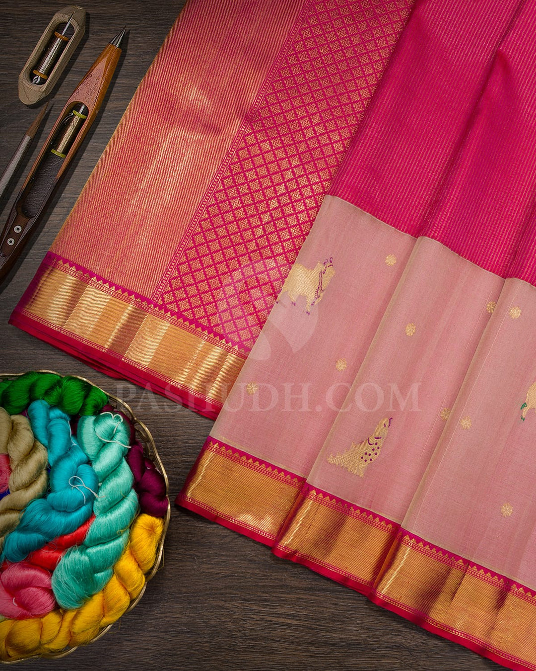 Raspberry Pink Pichwai Kanjivaram Silk Saree-S1782(A)