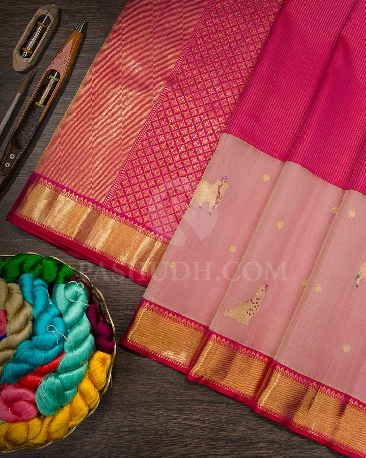 Raspberry Pink Pichwai Kanjivaram Silk Saree-S1782(A)