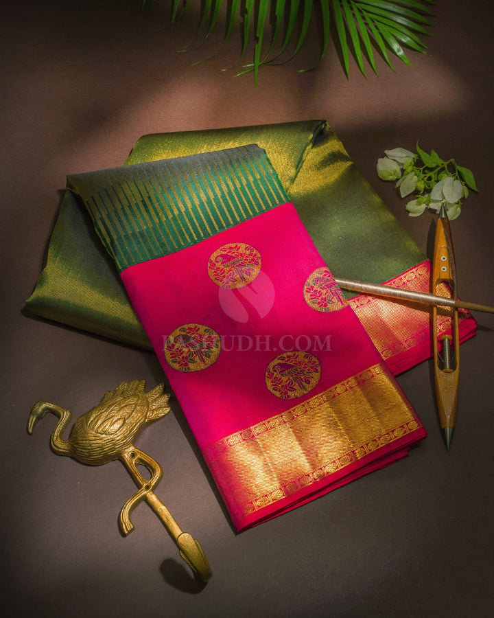 Bottle Green With Meenakari Kanjivaram Silk Saree-S1732(C)