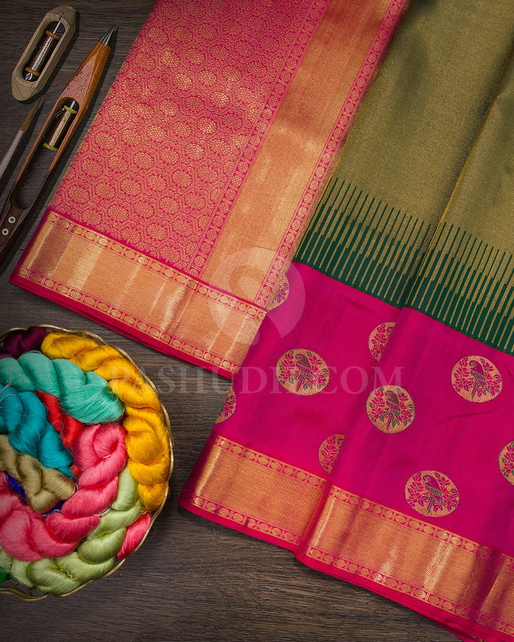 Bottle Green With Meenakari Kanjivaram Silk Saree-S1732(C)