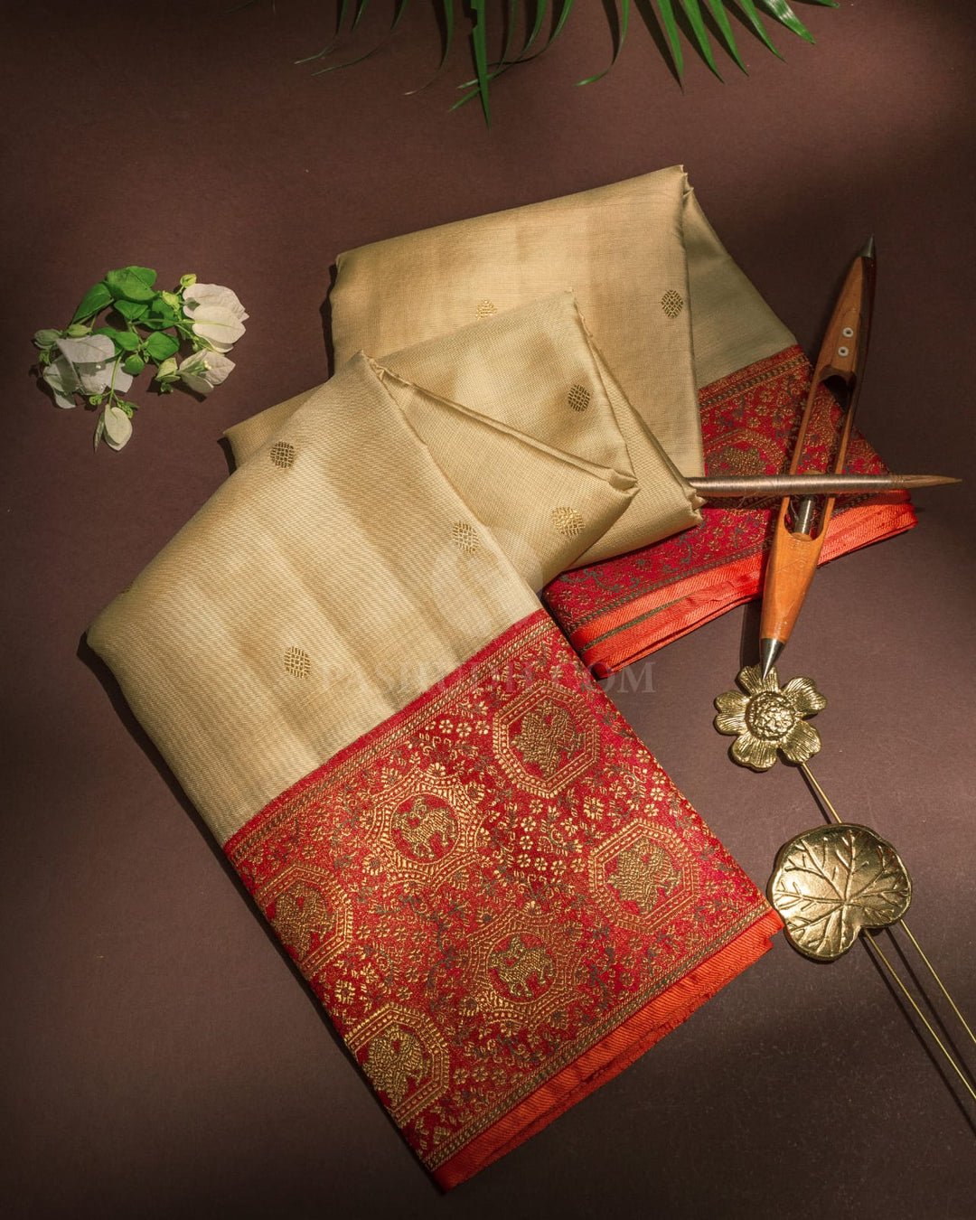 Cream Vanasingaram Kanjivaram Silk Saree-S1674(D)