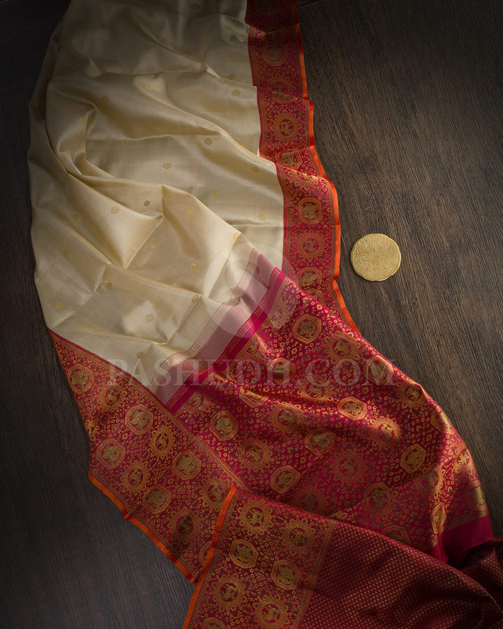 Cream Vanasingaram Kanjivaram Silk Saree-S1674(D)