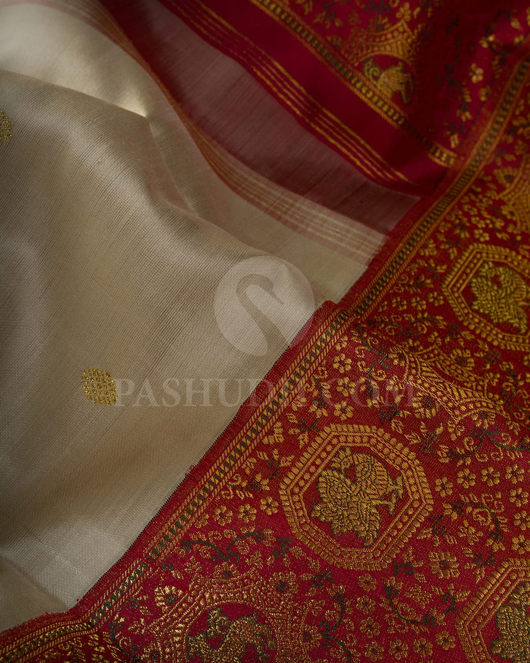 Cream Vanasingaram Kanjivaram Silk Saree-S1674(D)