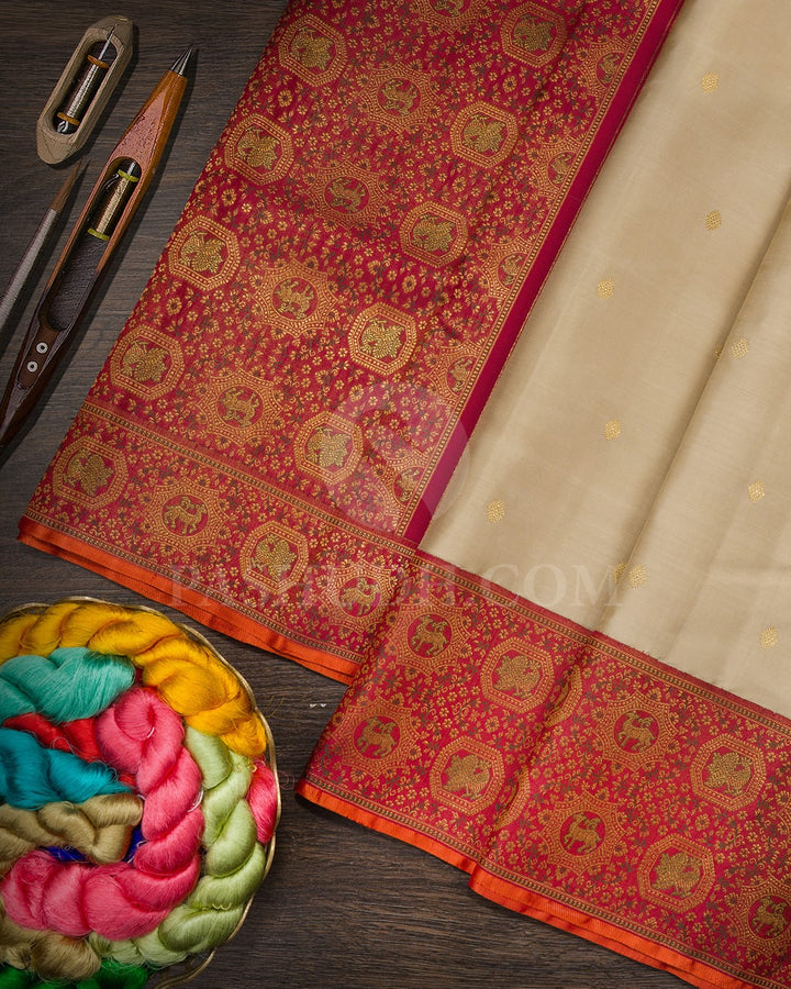 Cream Vanasingaram Kanjivaram Silk Saree-S1674(D)