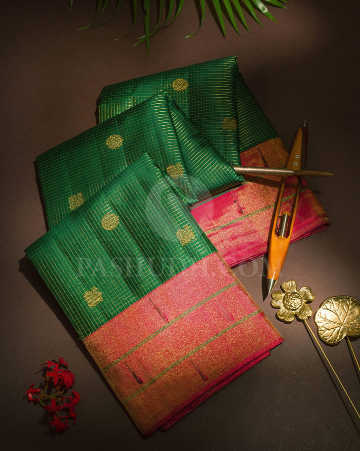 Bottle Green Pure Zari Paithani Kanjivaram Silk Saree-P218(A)