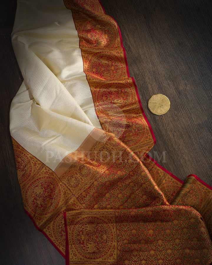 Half White Antique Border Kanjivaram Silk Saree-S1783(A)