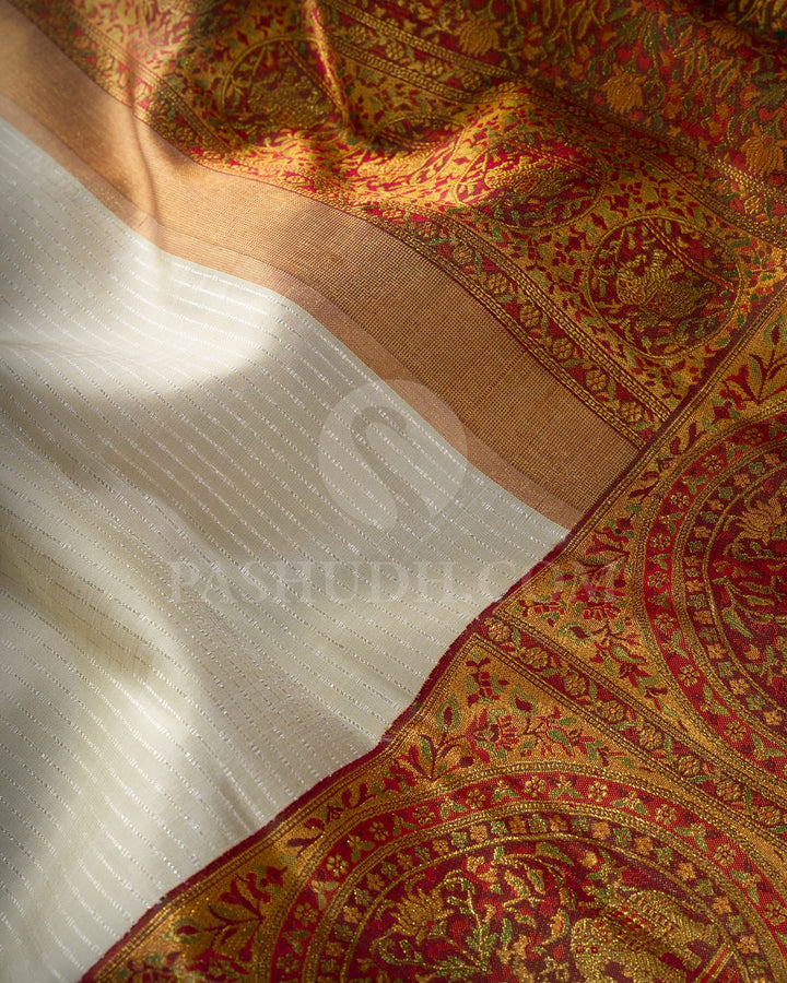 Half White Antique Border Kanjivaram Silk Saree-S1783(A)
